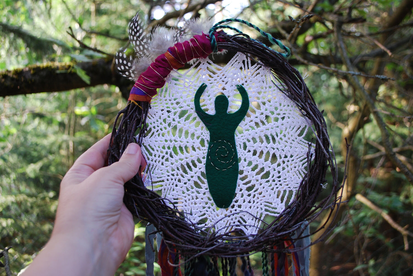Großer Traumfänger Dreamchatcher Wandbehang Boho Göttin Goddess Pagan Hexen Deko