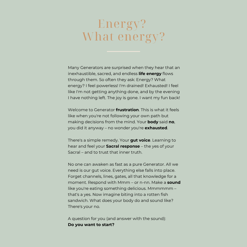 english Human Design Guide: How to make decisions YOUR GUT RESPONSE for Generators and MGs