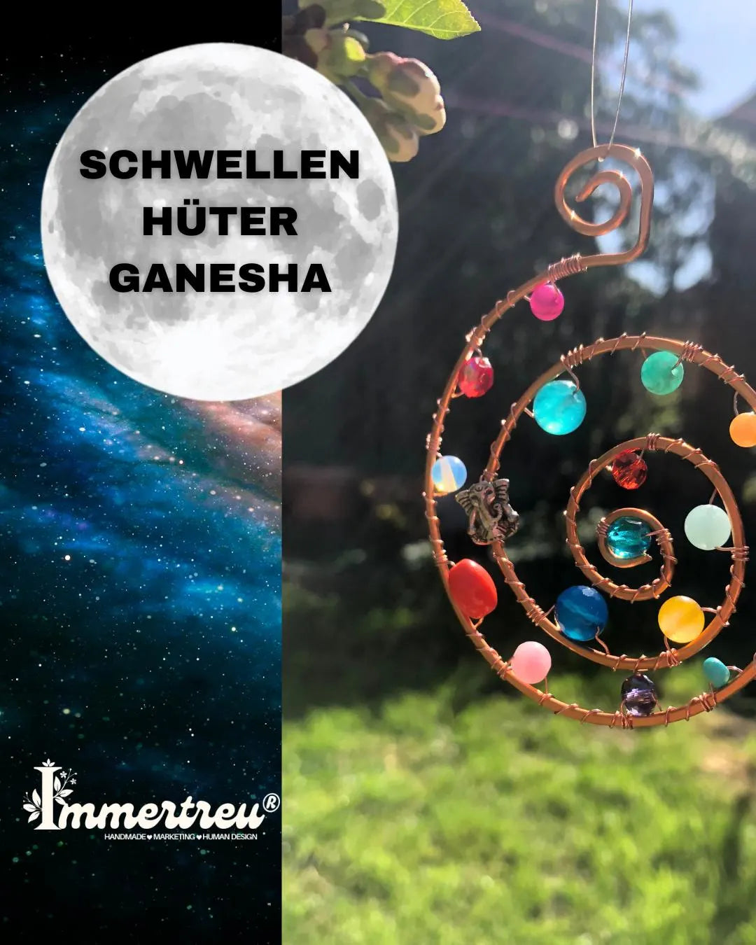 Spirale „Ganesha“ | Regenbogen-Spirale mit Glücksbringer | handmade Fensterdeko | Neuanfang & Segen | Kupferdraht Deko