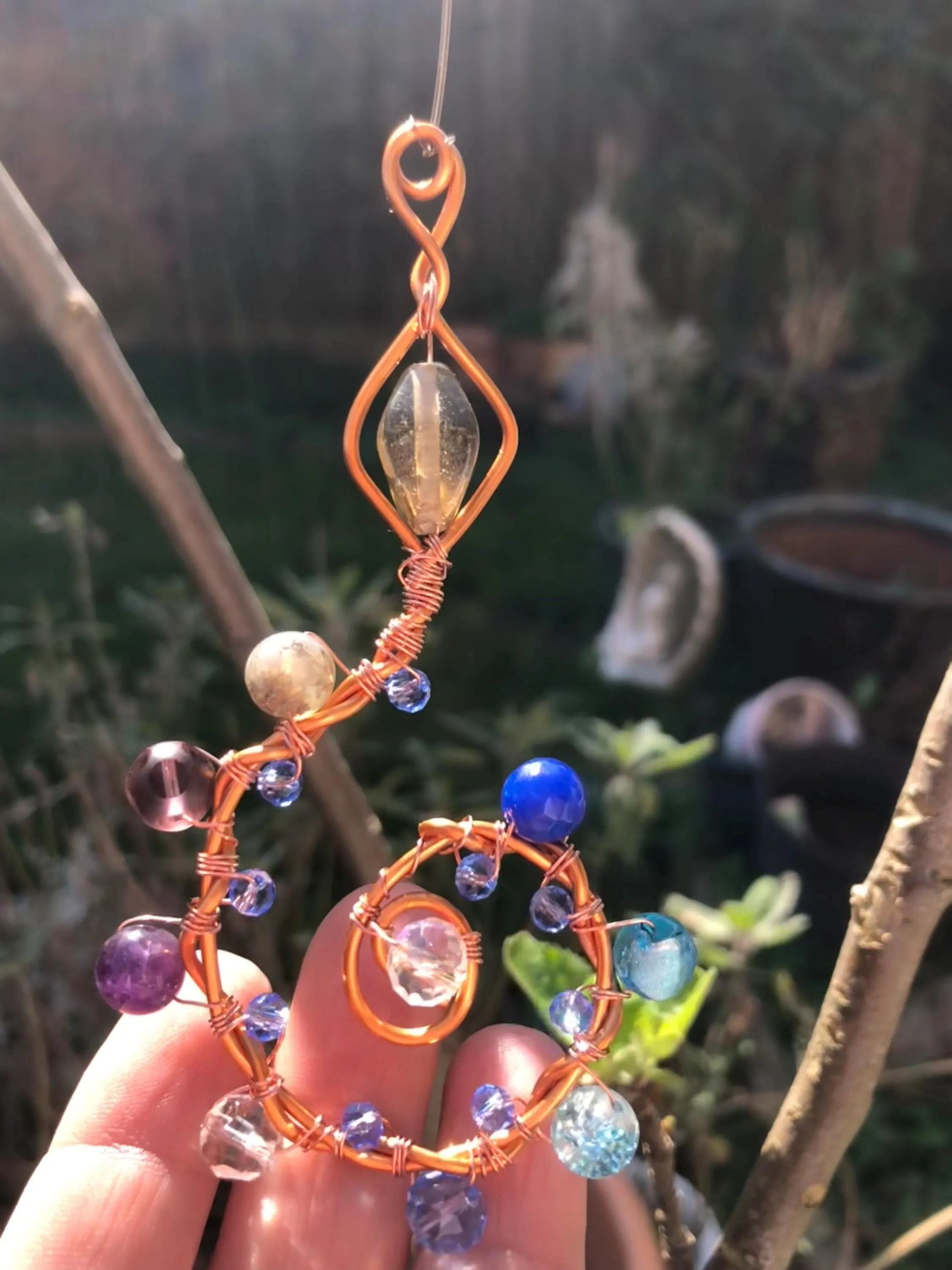 Sonnenfänger Schlange | Spirale mit Kupferdraht | Symbol der Alten Religion | Handmade Lichtobjekt für Fenster & Altar